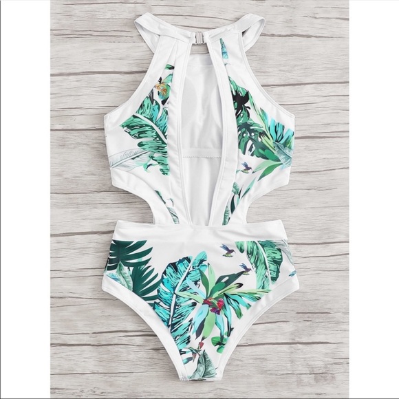 LILLY🌴 tropical leaf print one piece swimsuit - Picture 2 of 2